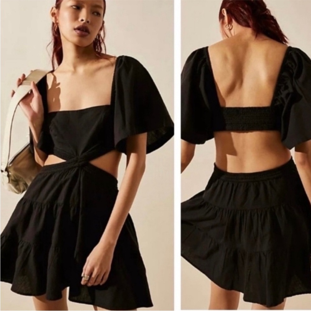 Free People Cross of Sunlight Mini Dress Women's Large Black Smocked Cut Out